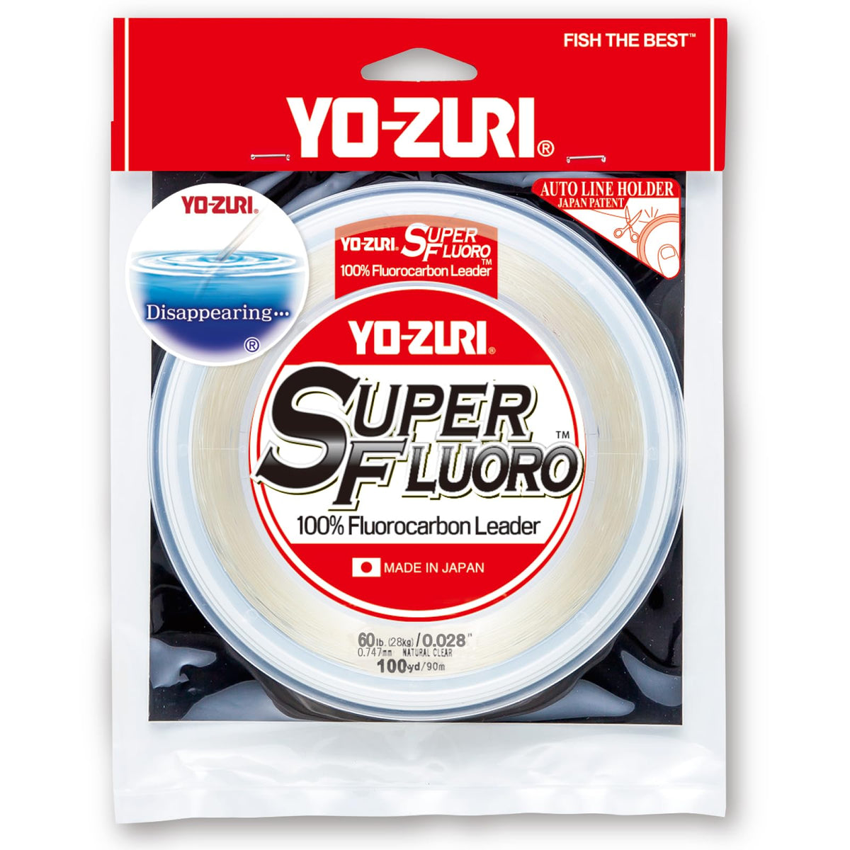 Duel Yo-Zuri SuperFluoro 100Yd leader packaging highlights premium fluorocarbon quality for anglers.