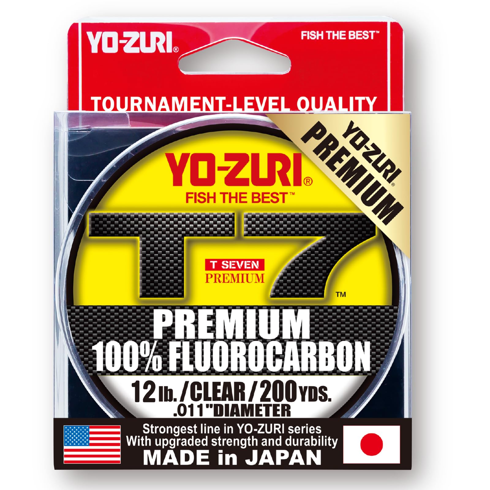 Yo-Zuri T-7 Premium Fluorocarbon 200-yard spool enhances strength and long casts.