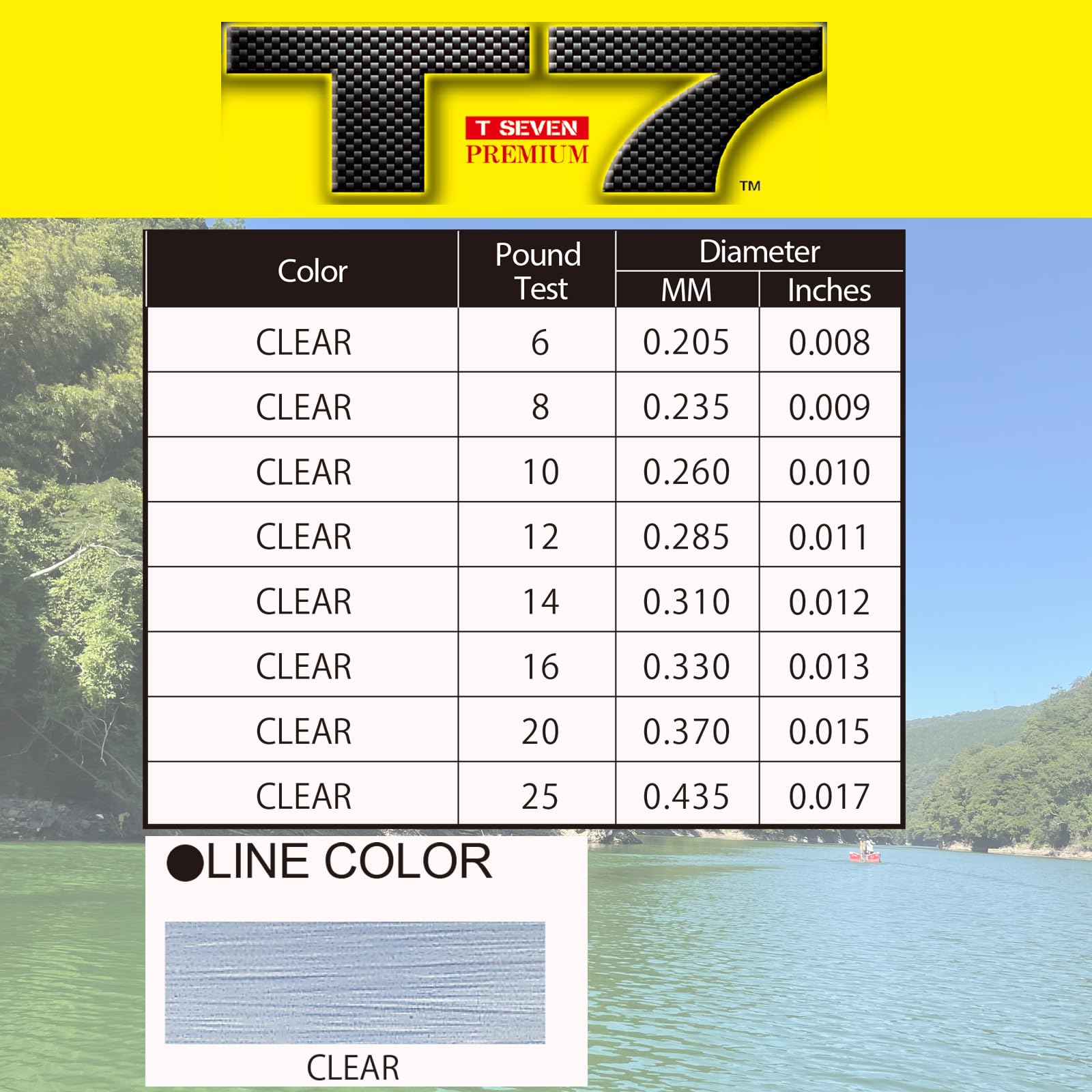 Yo-Zuri T-7 Premium Fluorocarbon clarity-translucency provides better invisibility in clear water.