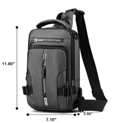 Yoanlayr sling bag USB port for charging on the move, using your own power bank.