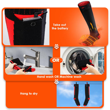 Yoassi gift-ready heated socks set with batteries, charger, and wash bag.