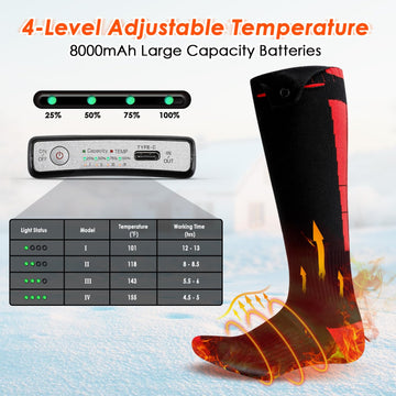 Yoassi heated socks with dual 8000mAh batteries for extended warmth on long outdoor trips.
