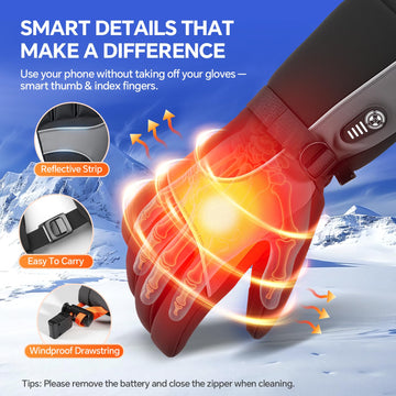 Yoassi heated gloves heat-levels view illustrating three warmth options