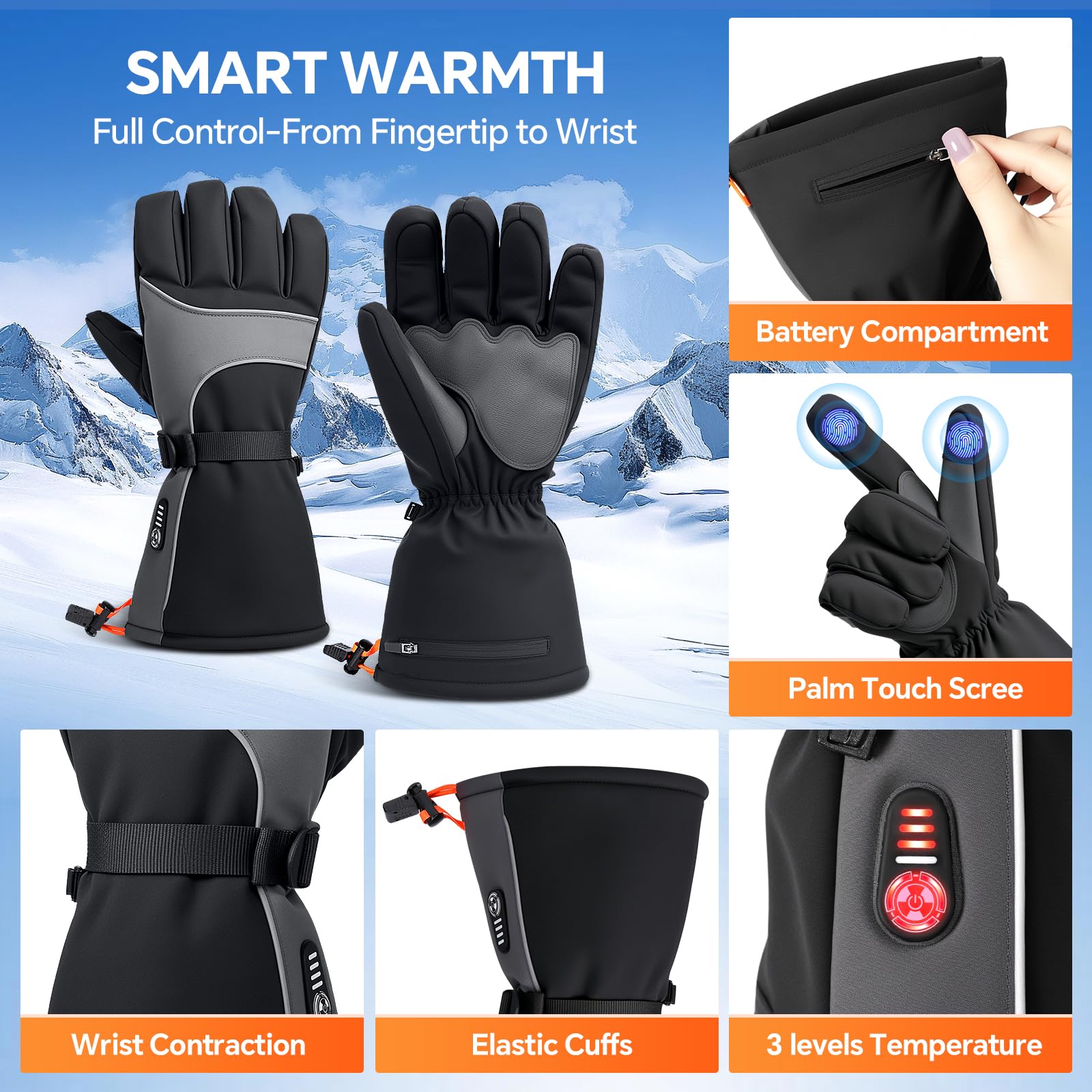 Yoassi heated gloves waterproof-outer-shell view demonstrating weatherproof construction