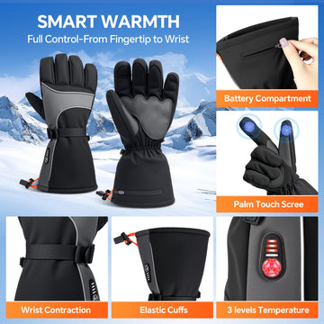 Yoassi heated gloves waterproof-outer-shell view demonstrating weatherproof construction