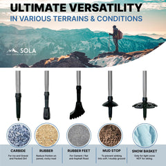 Yocaher SOLA trekking poles adjustable height for diverse terrains