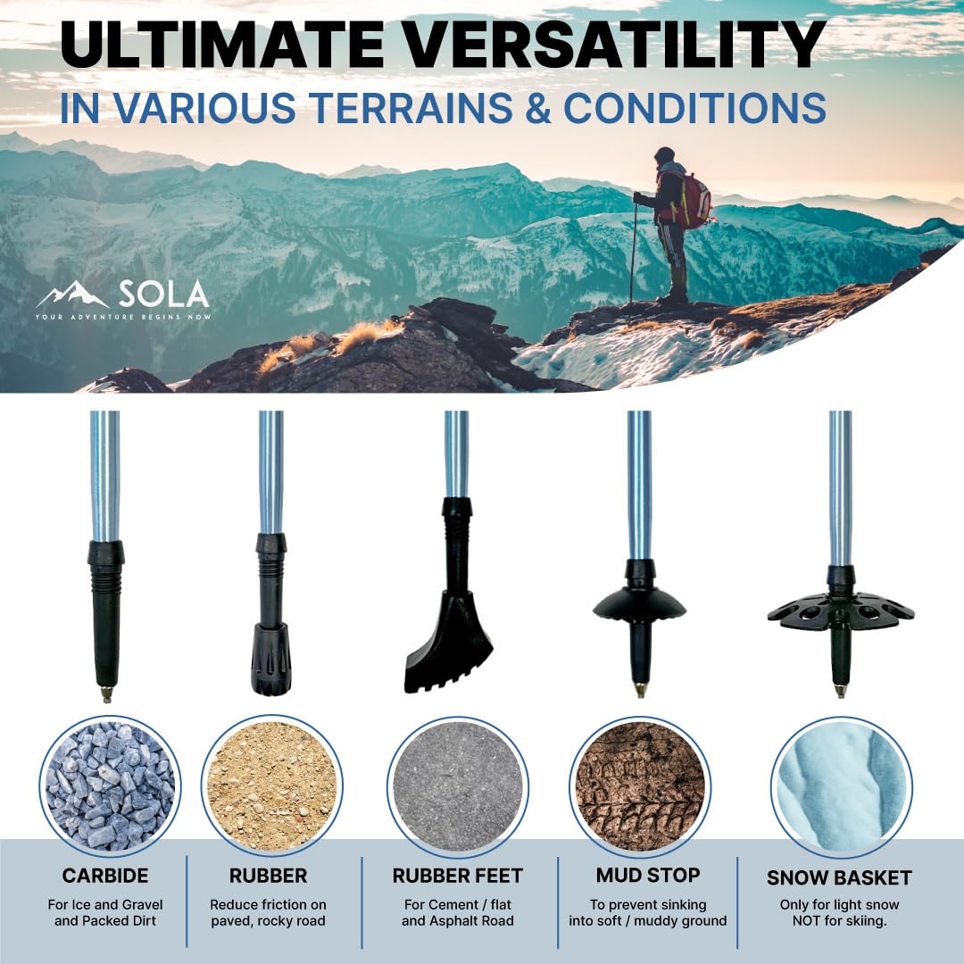 Extended 52-inch height of Yocaher SOLA trekking poles for tall users