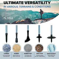 Extended 52-inch height of Yocaher SOLA trekking poles for tall users