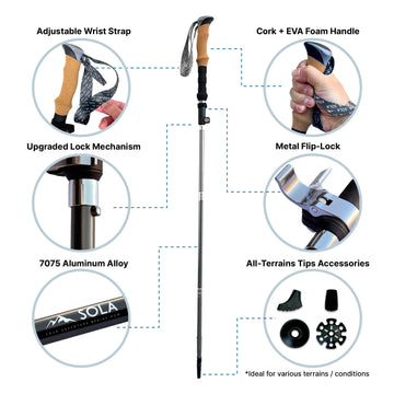 Yocaher SOLA trekking poles lightweight 7075 aluminum for long hikes