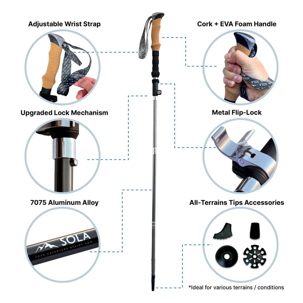 Yocaher SOLA trekking poles lightweight 7075 aluminum for long hikes