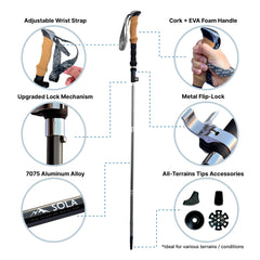 Yocaher SOLA trekking poles lightweight 7075 aluminum for long hikes