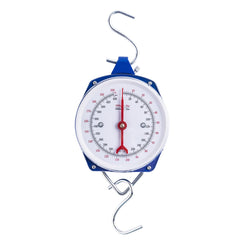 Yogayet blue mechanical hanging scale displaying 440 lb / 200 kg