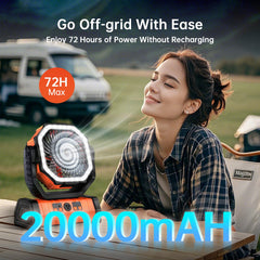 YOGIN rechargeable fan showing 360° head adjustment for precise airflow