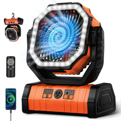 YOGIN rechargeable fan in tent breeze setup for hands-free cooling during camping
