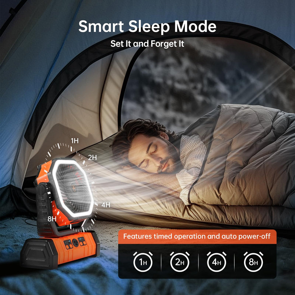 YOGIN rechargeable fan with travel-case ready for camping and on-the-go use