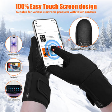 YOHELK heated gloves leather palm emphasizes grip and secure handling in chilly conditions.