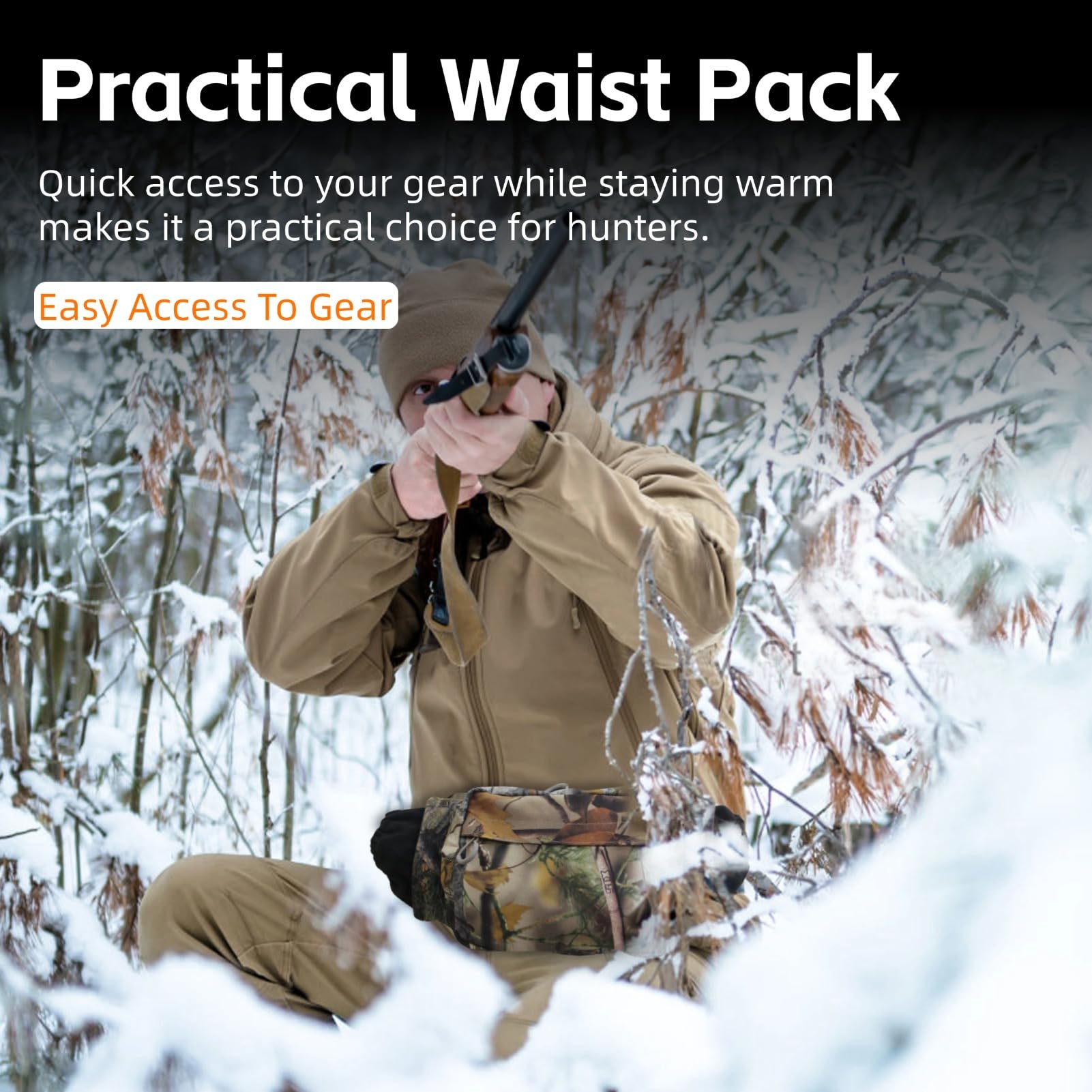 Yoidesu waist pack with adjustable strap for a secure fit in cold weather.