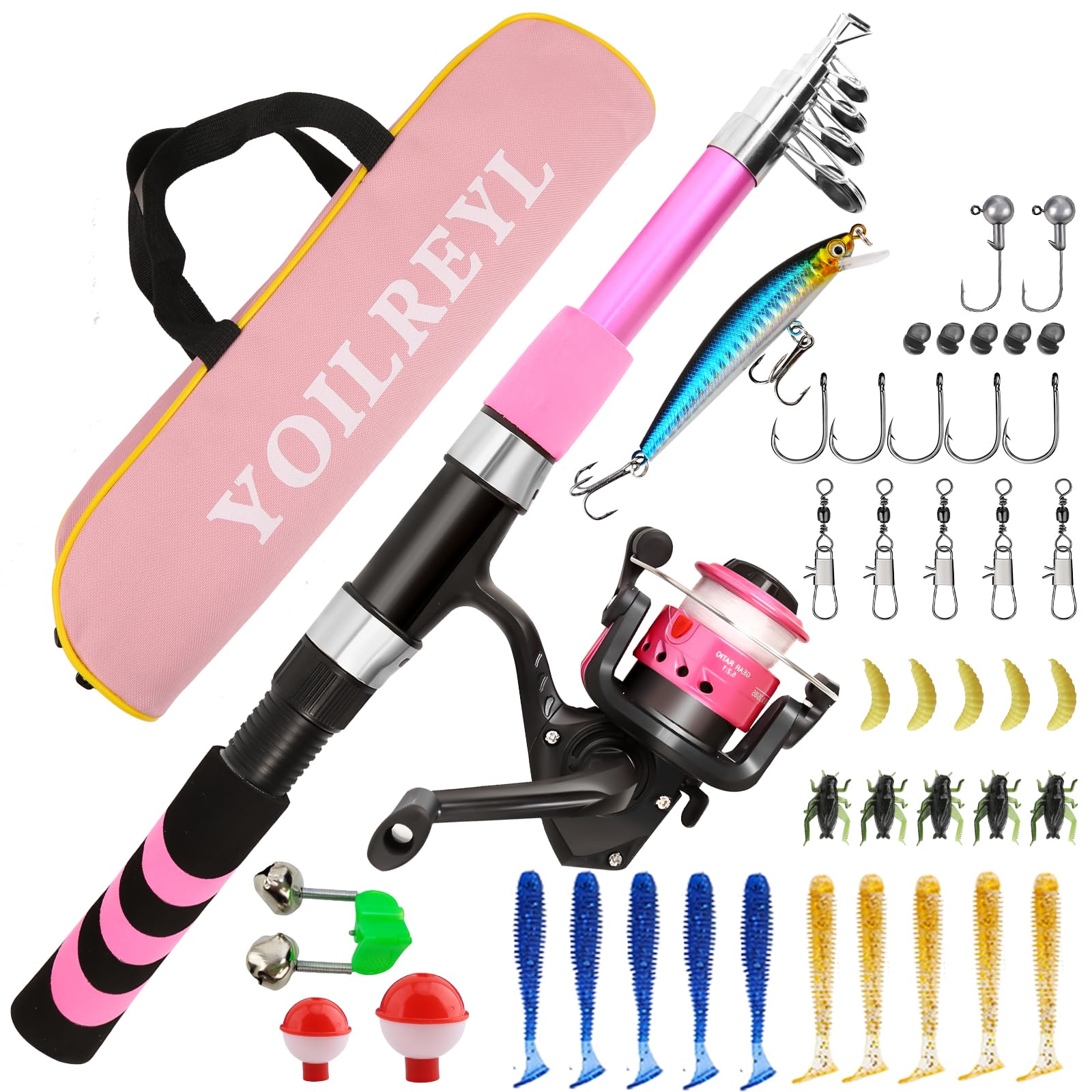 Yoilreyl Kids Fishing Rod and Reel Combo in collapsible 5.91ft design boosts beginner confidence.
