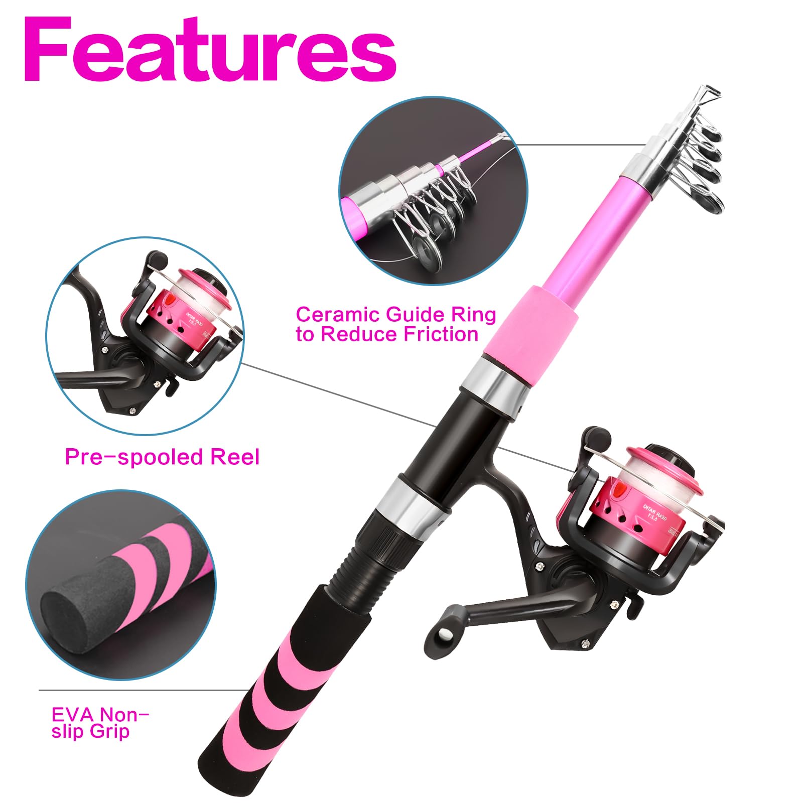 Yoilreyl lightweight fiberglass rod provides durability with easy portability.