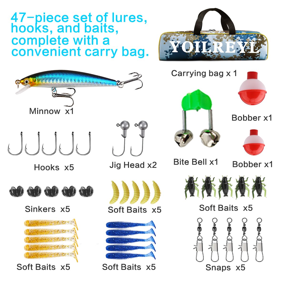 Yoilreyl travel-ready set fits bags and backpacks for on-the-go fishing.