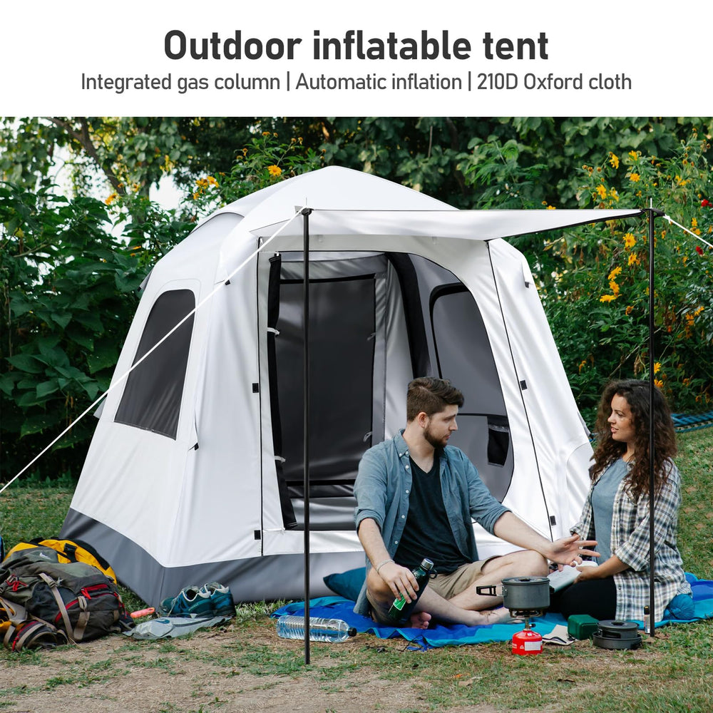 Yoking automatic inflatable tent front assembly showcase quick-pitch while camping.
