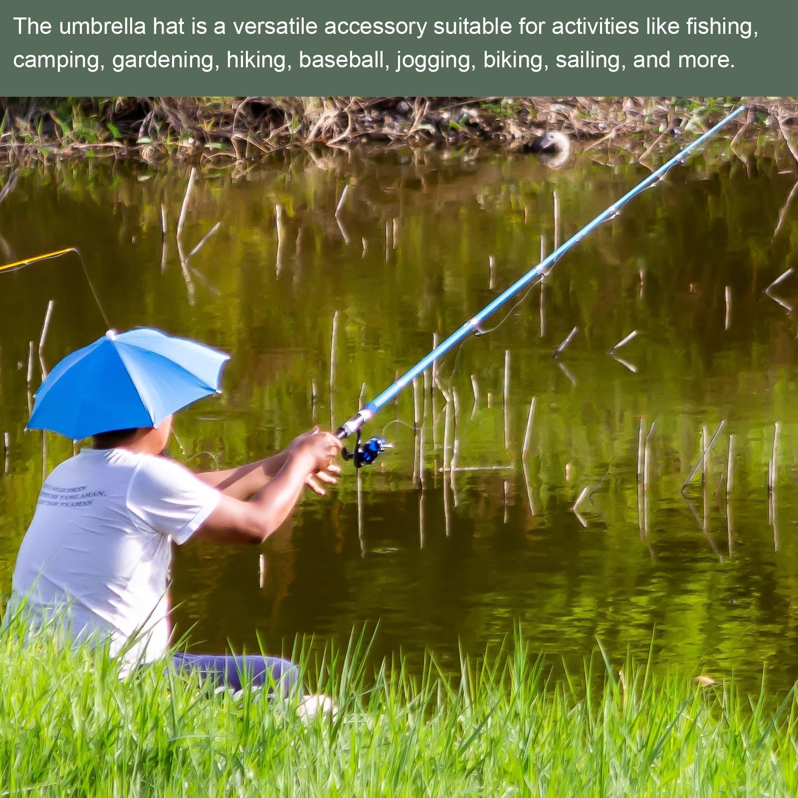 YOKIVE umbrella hat with adjustable headband for a secure fit.