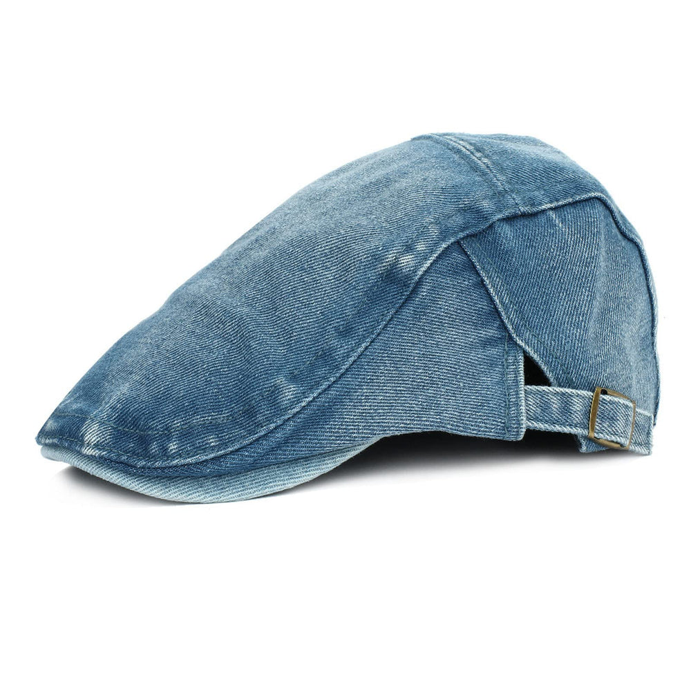 YOLAI blue newsboy cap side view shows classic cabbie silhouette