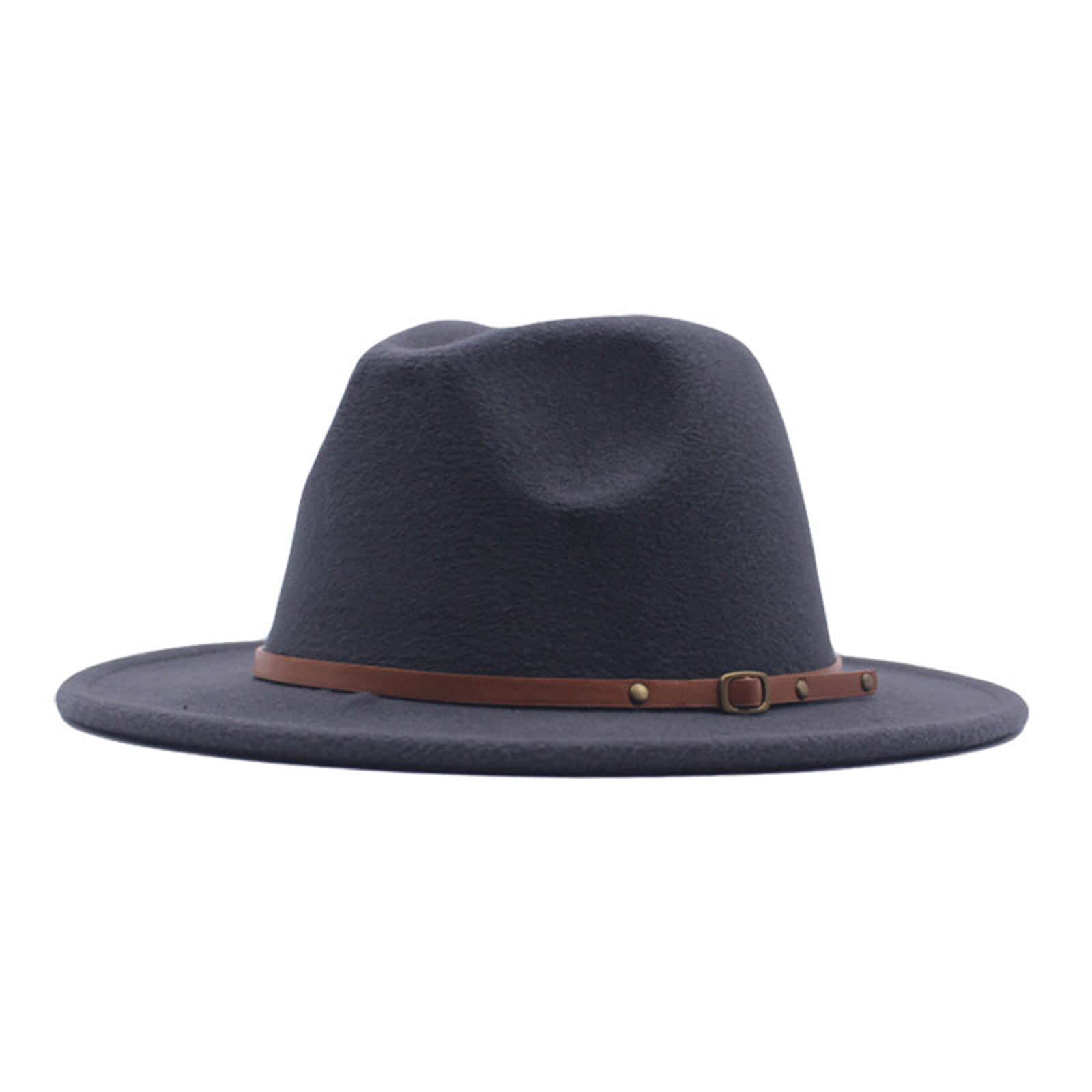 YOLAI wide brim fedora hat in dark gray, front view showing two-tone style.