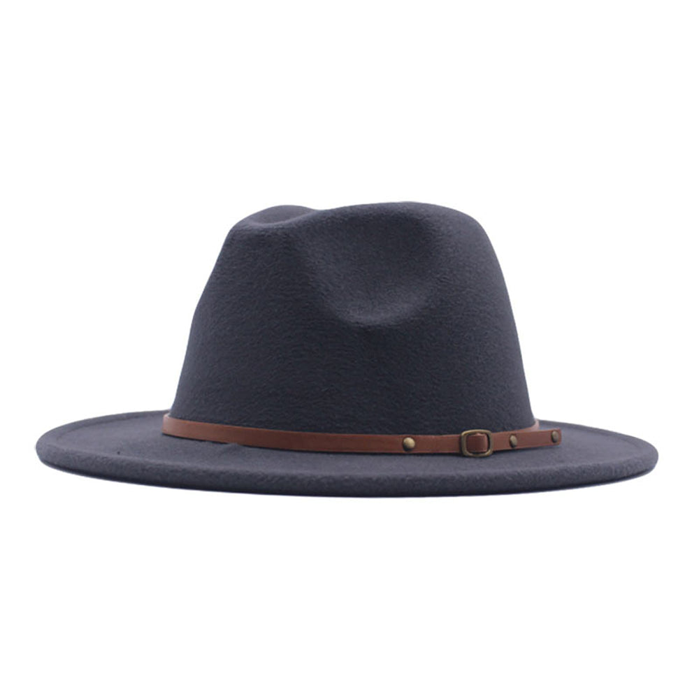 YOLAI wide brim fedora hat in dark gray, front view showing two-tone style.