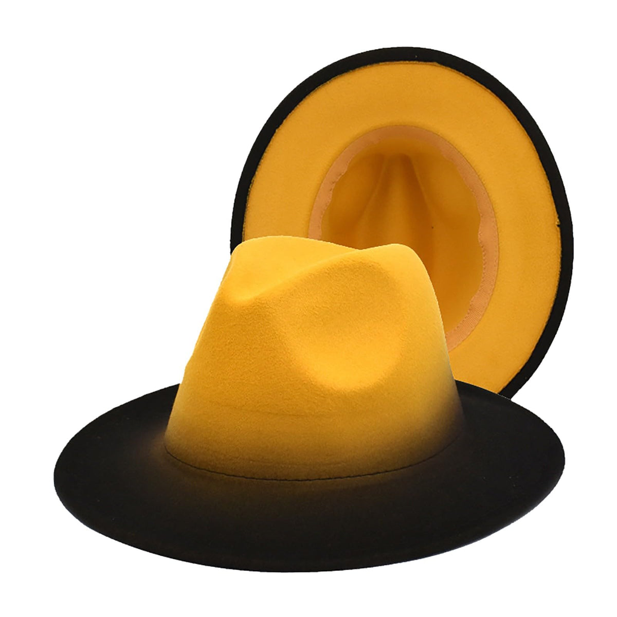 YOLAI wide-brim yellow fedora, front view, stylish sun protection for outdoor wear.
