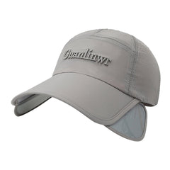 YOLAI wide-brim sun hat in grey provides broad shade for face and neck.