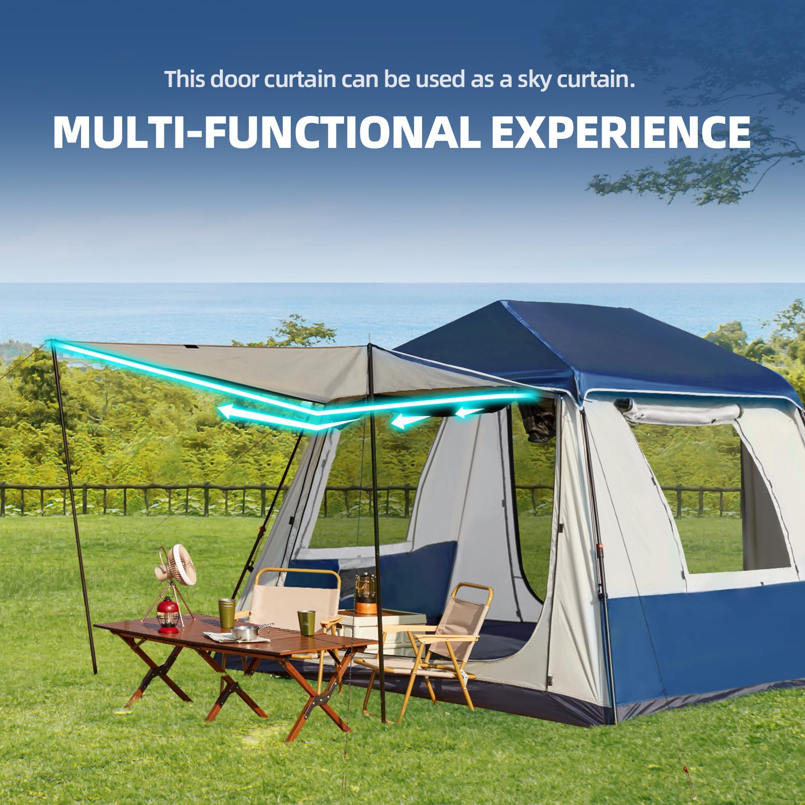 YOLENY built-in light hook adds ambiance for night camping.