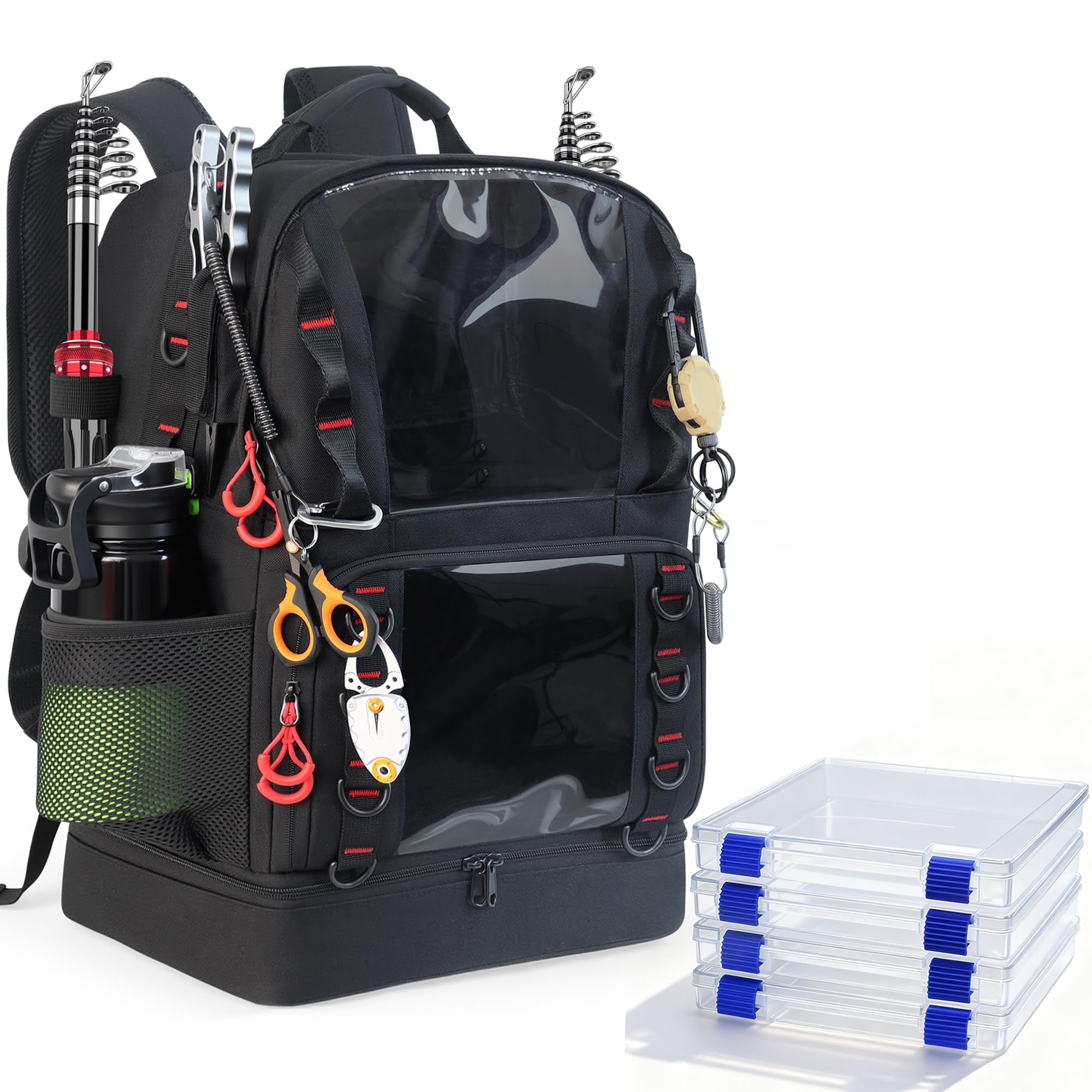 YOLIBON 45L fishing tackle backpack with four tackle boxes