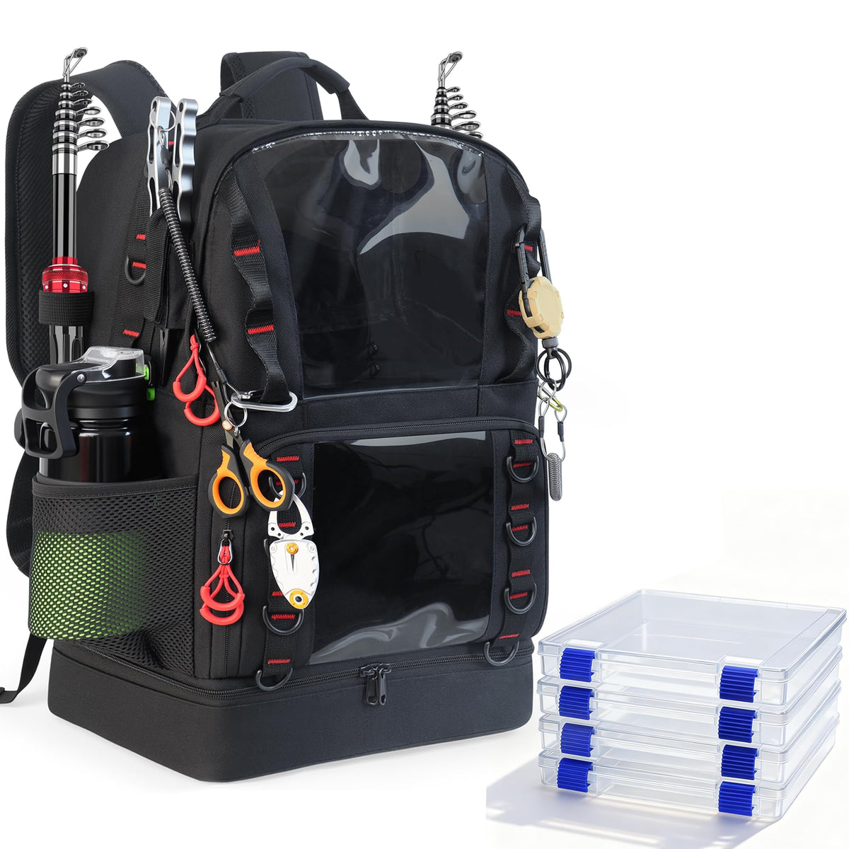 YOLIBON 45L fishing tackle backpack with four tackle boxes