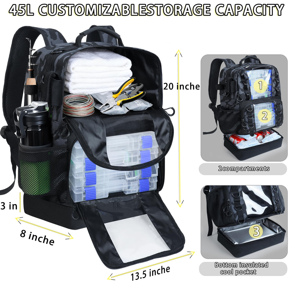 YOLIBON camouflage fishing backpack clear window and front pocket