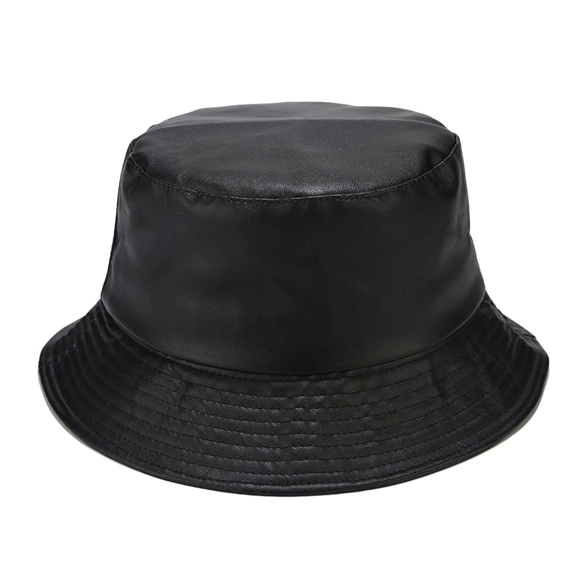 yolrdiw women's PU leather bucket hat front view shows reversible style and sun protection.