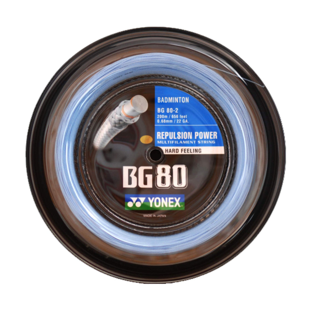 Yonex BG-80 black roll full spool highlighting long length for restring sessions.