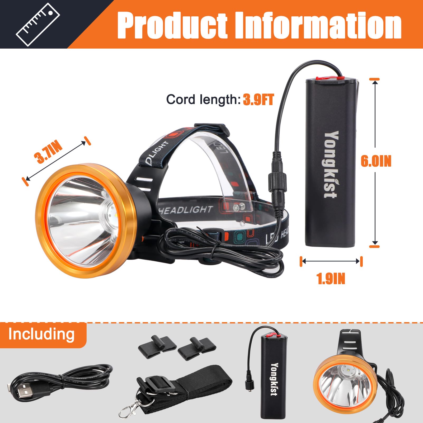 Yongkist headlamp adjustable strap offers comfortable fit during extended use.