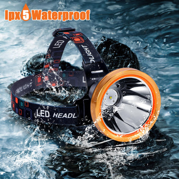 Yongkist headlamp IP68 durability demonstrates rugged waterproof performance in wet conditions.