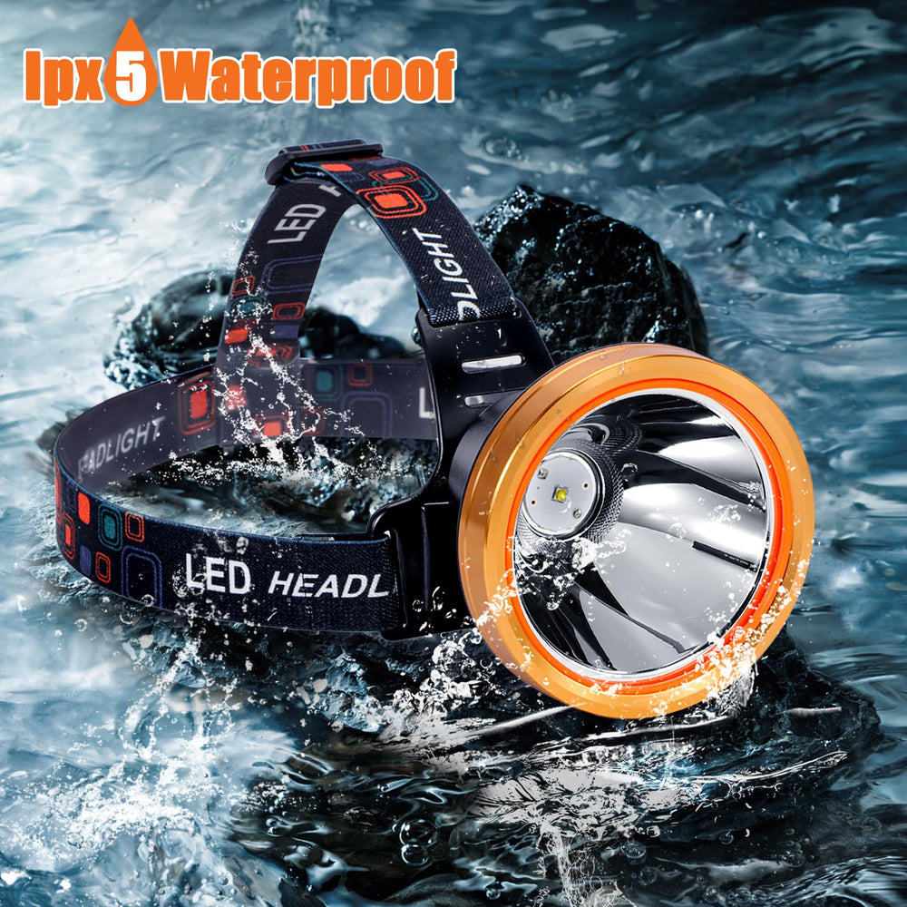 Yongkist headlamp IP68 durability demonstrates rugged waterproof performance in wet conditions.