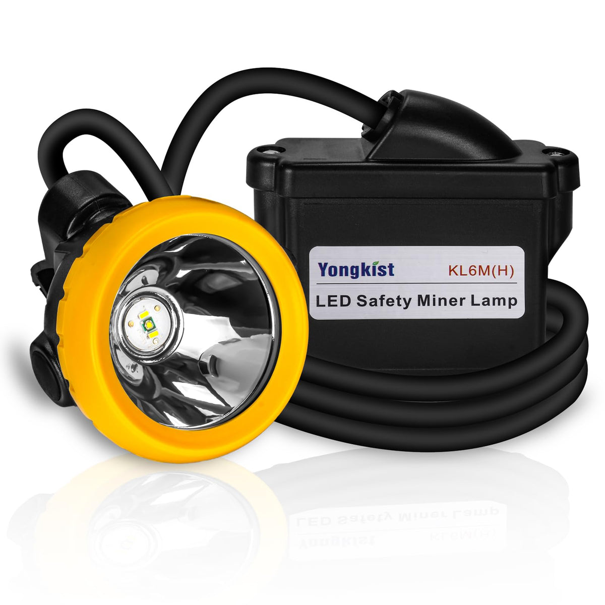 Yongkist headlamp with belt-mounted battery enabling hands-free, long-duration lighting for miners and outdoor work.