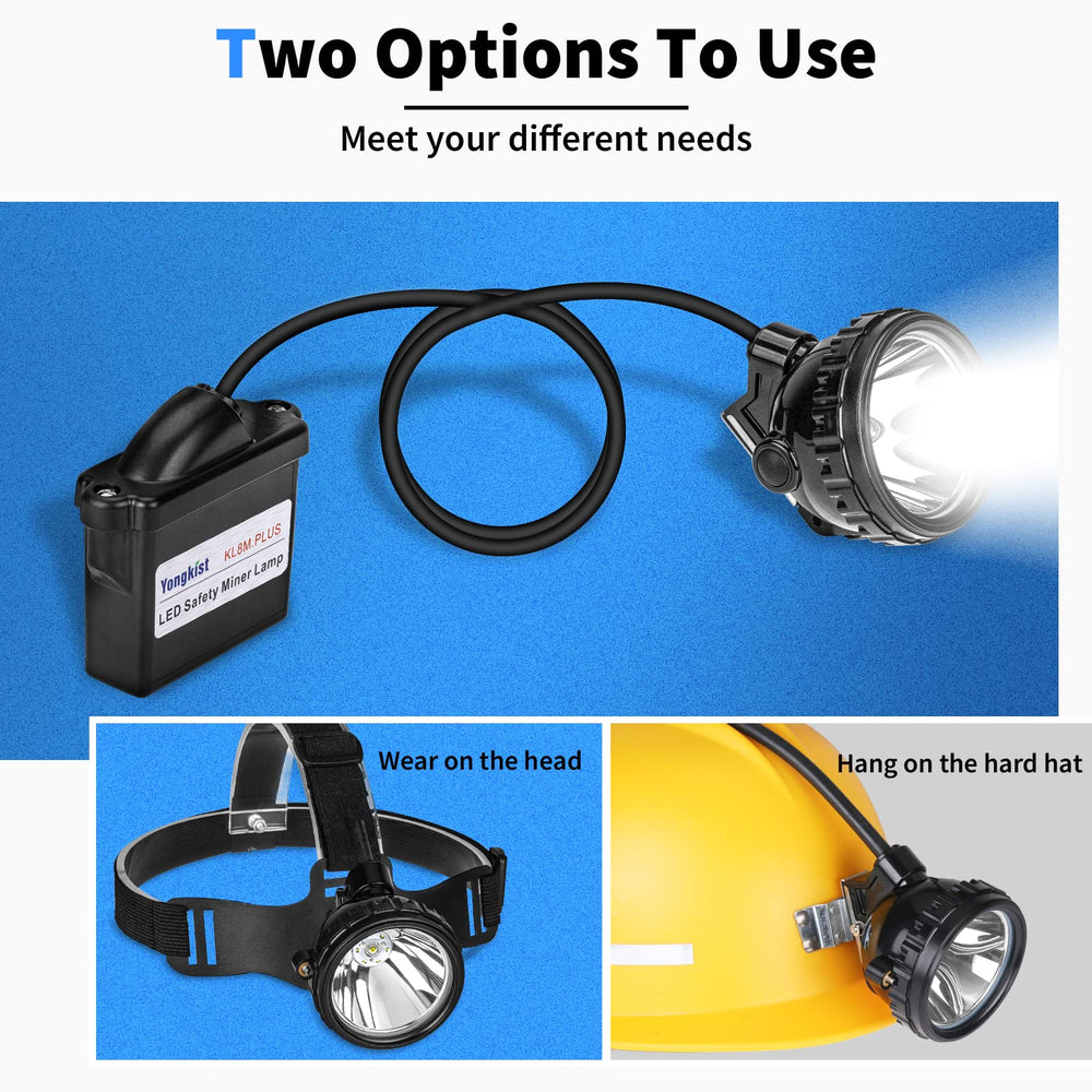 Yongkist headlamp worn with hard hat for hands-free inspection