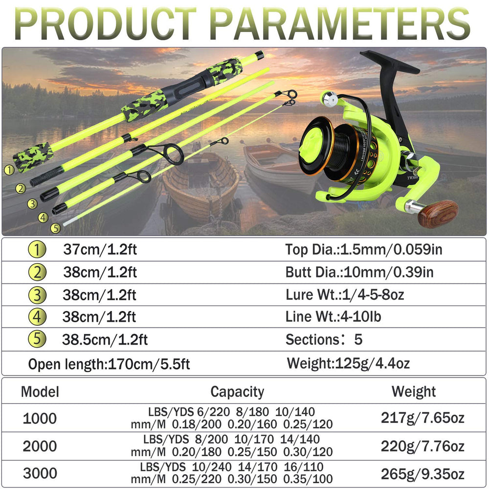 YONGZHI portable 5piece fishing pole ready for car trunk or backpack