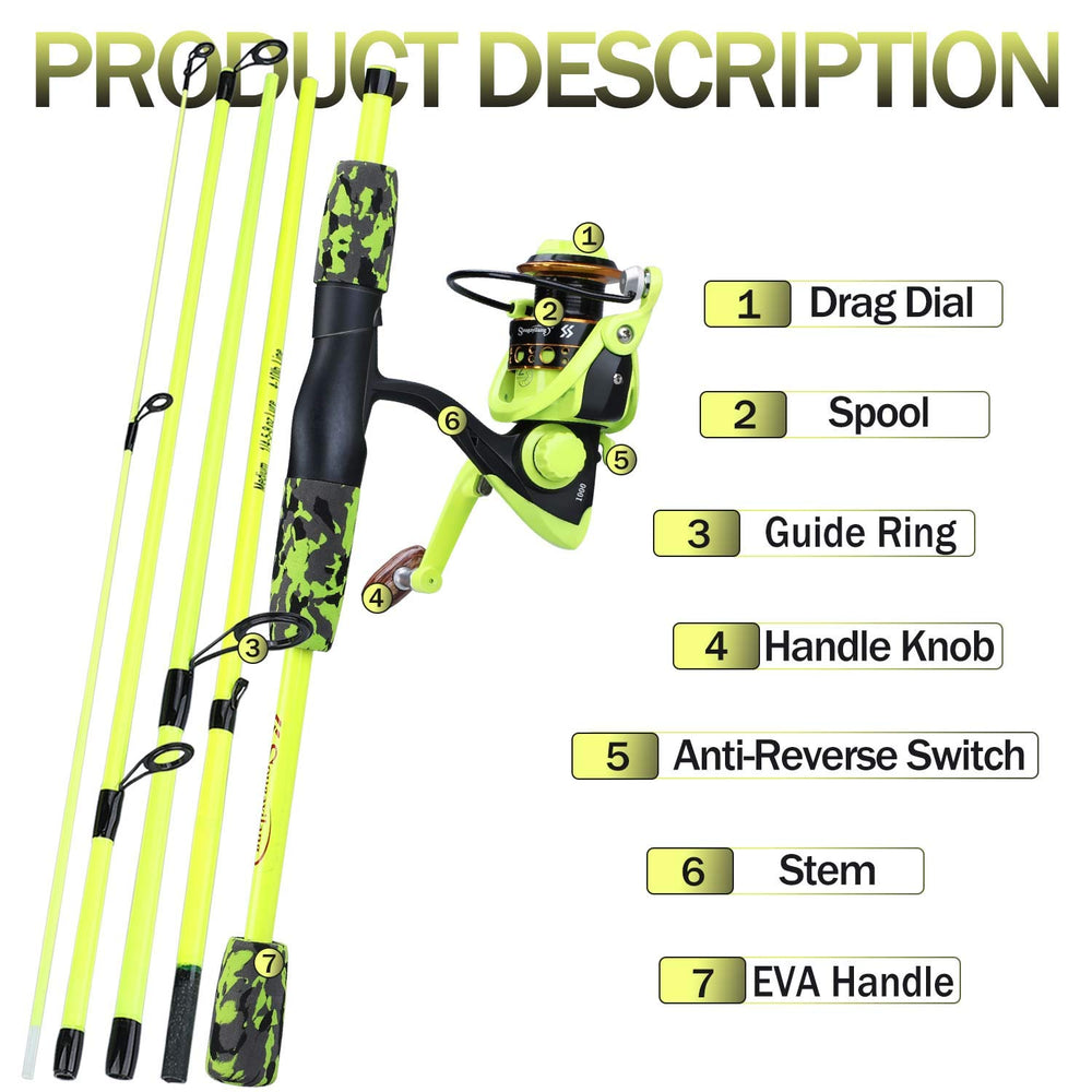 Portable 5-piece fishing rod fits in car trunk or backpack