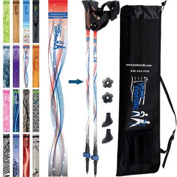 York Nordic walking poles with glove grips for ergonomic comfort on long hikes