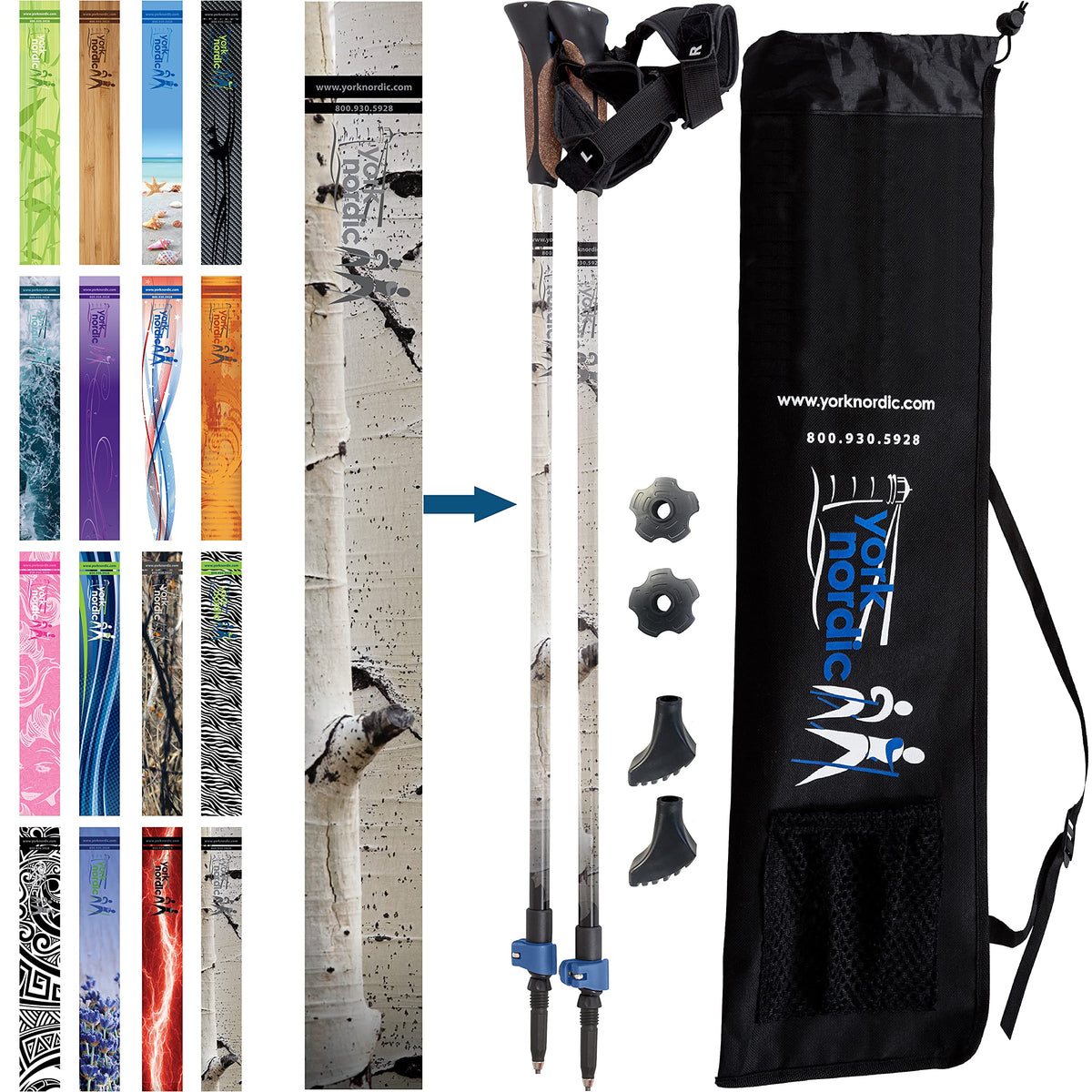 York Nordic official nordic walking poles extended pose demonstrate stability for tall users.