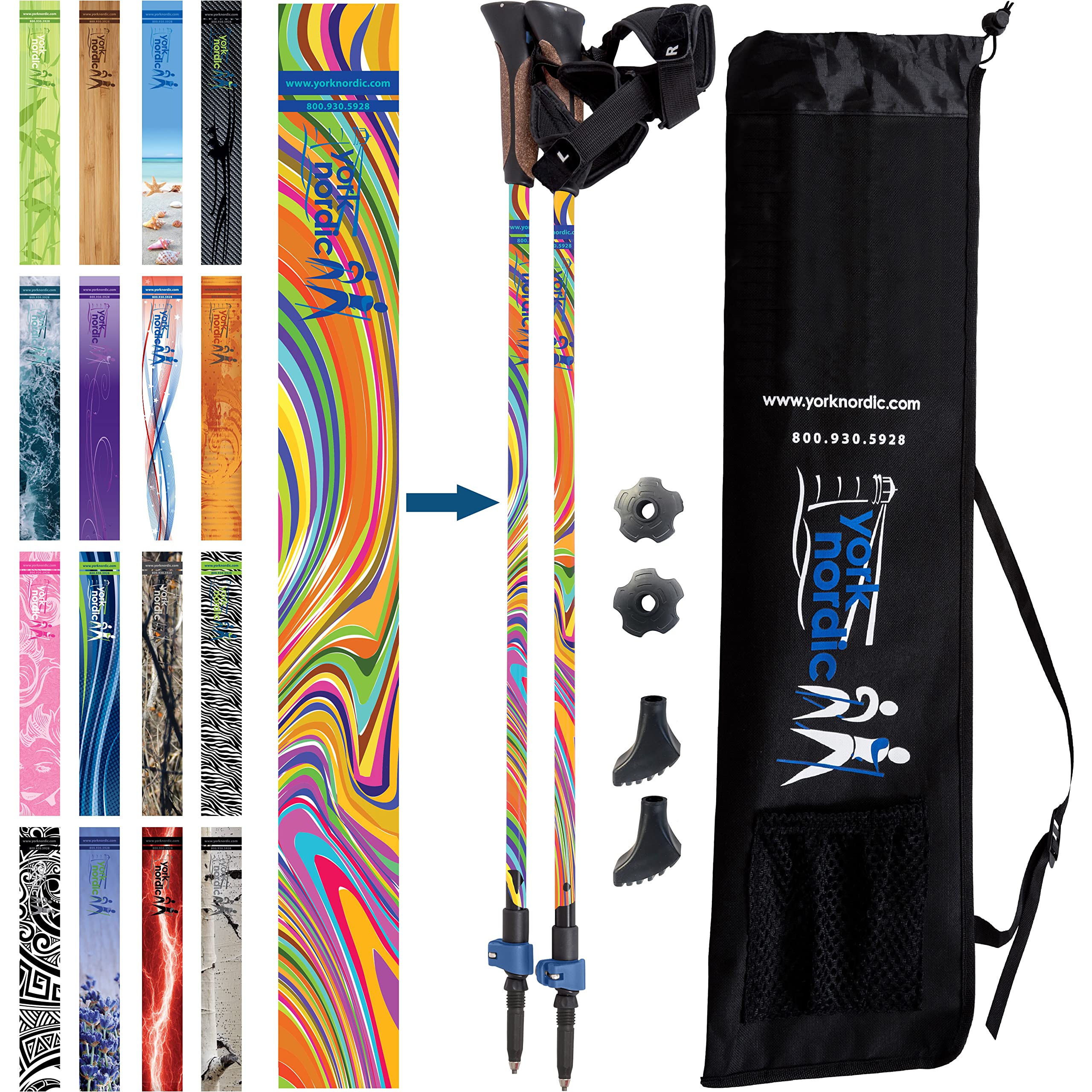 York Nordic official Nordic walking poles with glove grip for secure, comfortable hand fit