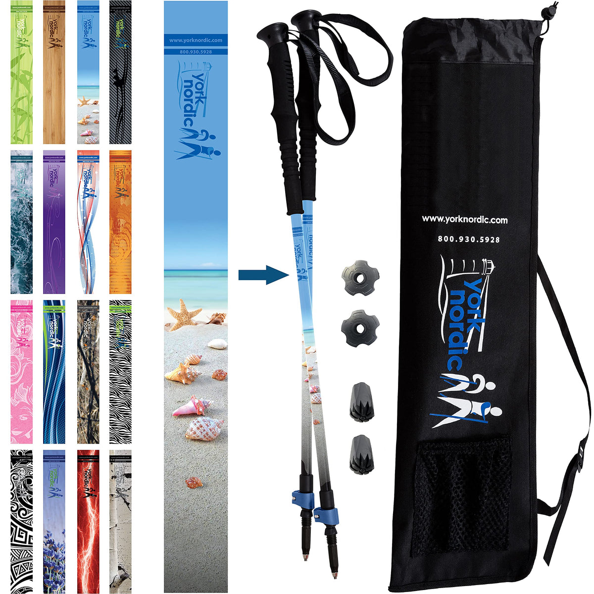 York Nordic two-pack folding poles with travel bag for easy packing and transport