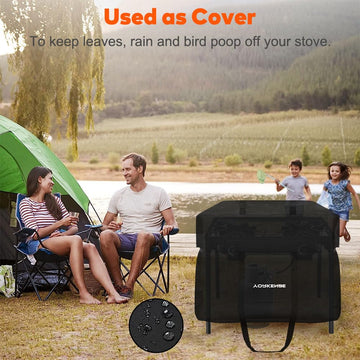 Yorkenbe bag used outdoors as a stove cover to shield gear.