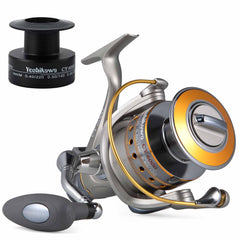 Yoshikawa Baitfeeder reel front view for smooth saltwater casting